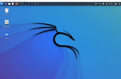 A computer screen displaying the Kali Linux logo.