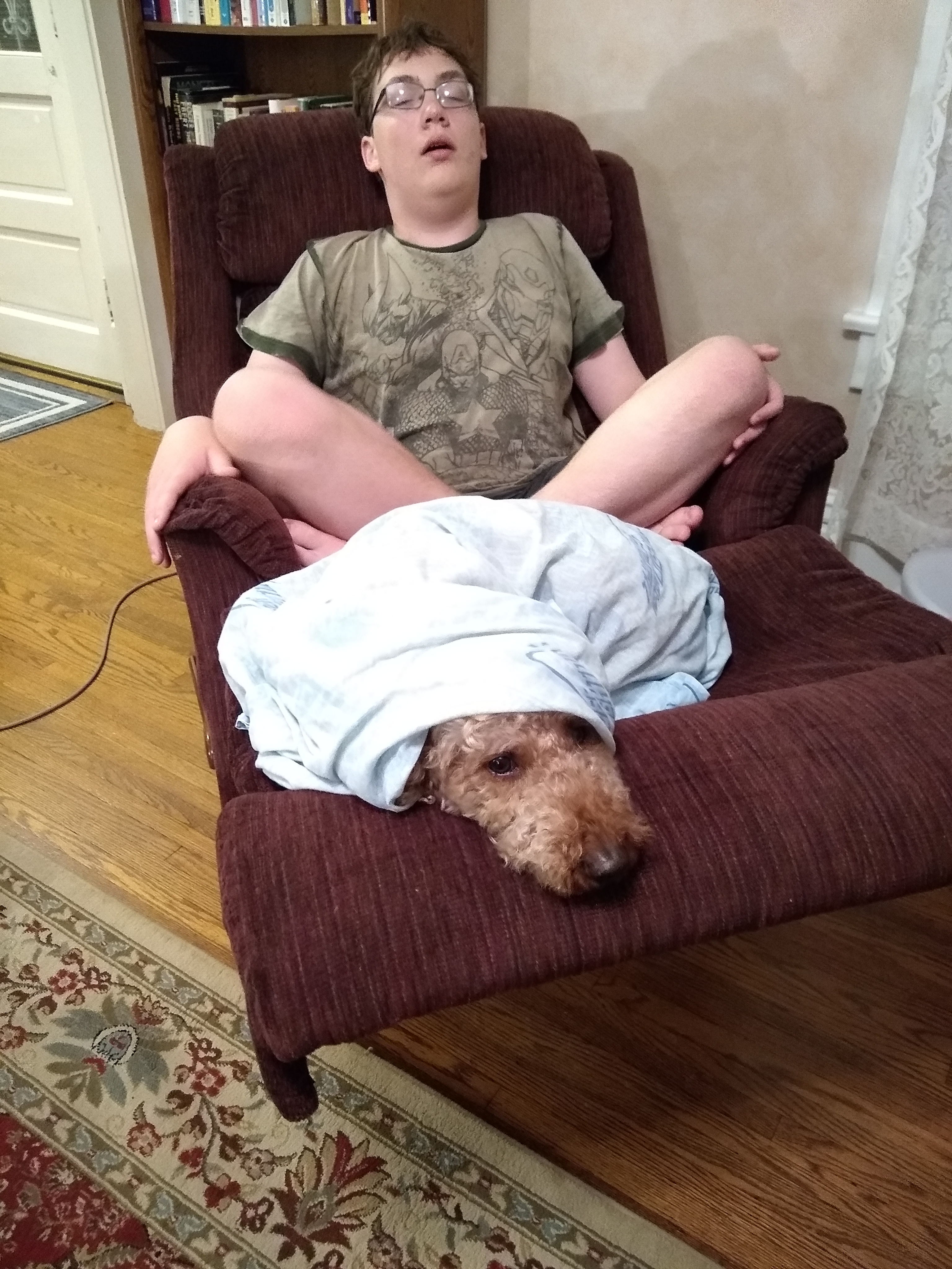 Sleeping kid with dog